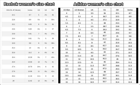 reebok vs adidas sizing.